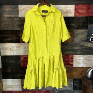Talbot Runhof Dress Tiered Shirtdress Midi in Yellow Wool Size 40 Flare 10